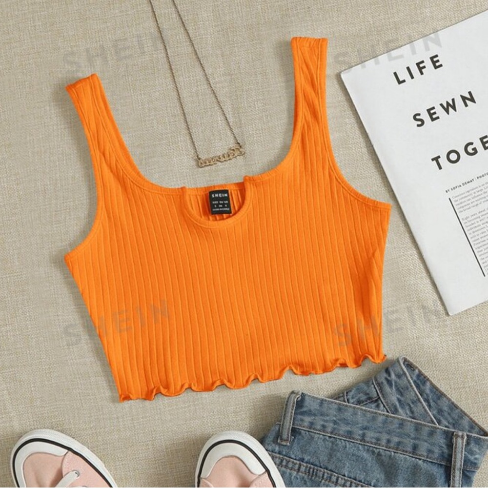 Orange Lettuce Edge Crop Top